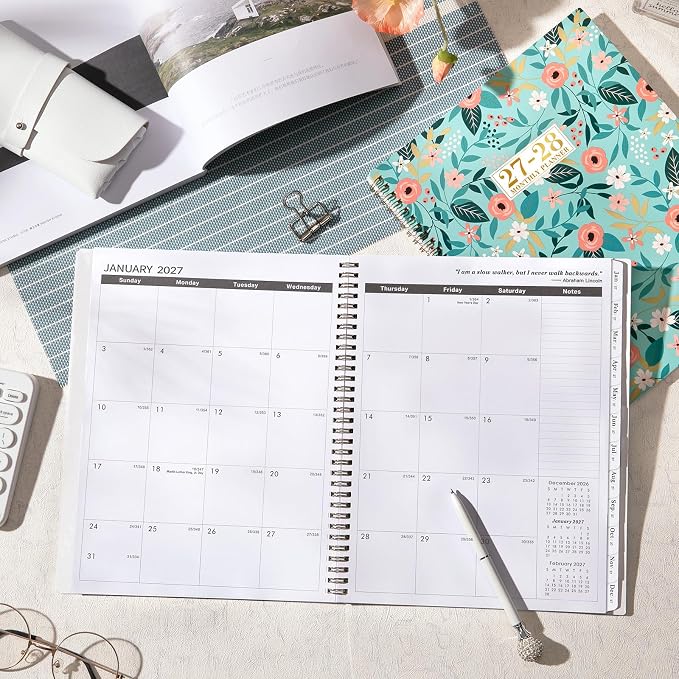 2027-2028 Monthly Planner - 2 Year Planner 2027-2028, Jan. 2027 - Dec 2028, 9" x 11", 2 Year Calendar 27-28 Monthly Planners with Tabs, Back Pocket, Twin-wire Binding - Floral