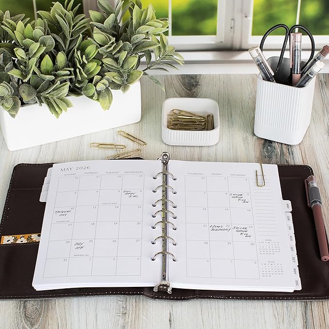 Beautiful 2026 Daily Planner Inserts for 7 Ring Binders – Durable A5 Paper Refill Set 5.5" x 8.3" - Refills Incl. Tabs & Monthly Calendar Spreads - From January 2026 - December 2026