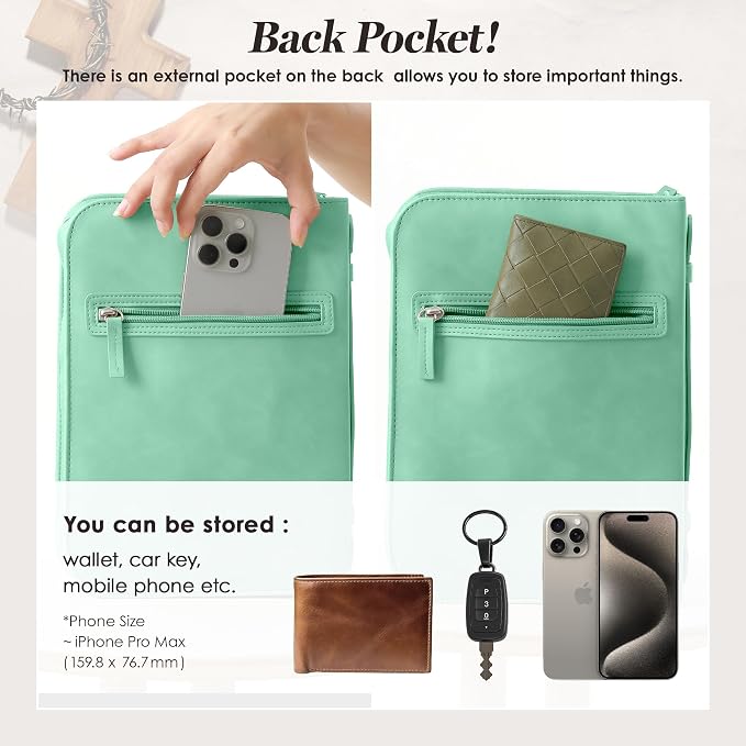 Leather Bible Cover for Women – Large Zippered Case with Handle and Pockets, Floral Book Protector for Study or Church, Christian Gift for Girls and Women, Large Size Bibles (Green)