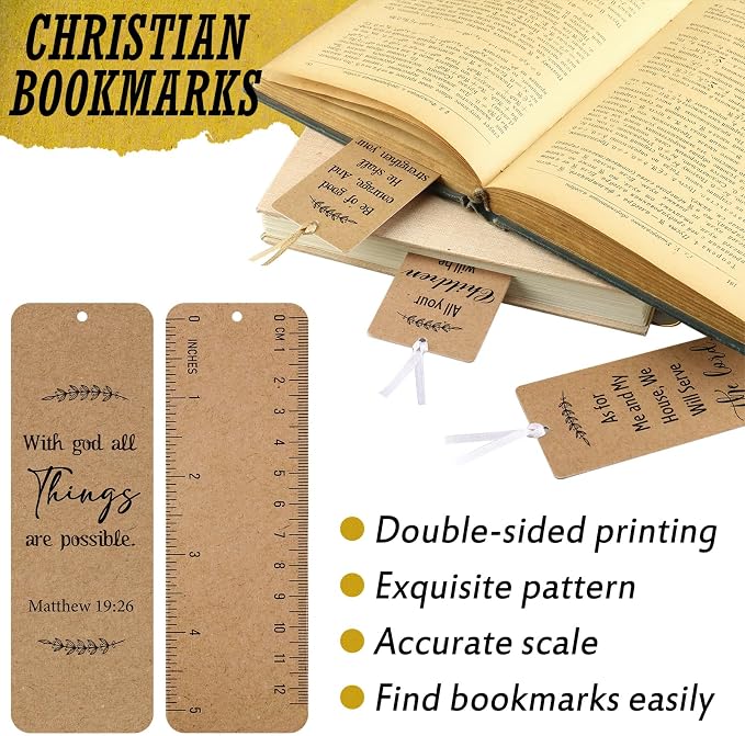 Chinco 120 Pack Kraft Paper Bible Verse Bookmarks Christian Inspirational Quote Motivational Bookmarks for Women Men Religious Positive Page Marker for Church Office Gifts Supplies