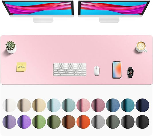 Aothia Faux Leather Desk Mat - Non-Slip PU Leather Desk Blotter, Waterproof Writing Surface, Large Desk Pad for Office & Home (Fairy Pink, 55" x 17")