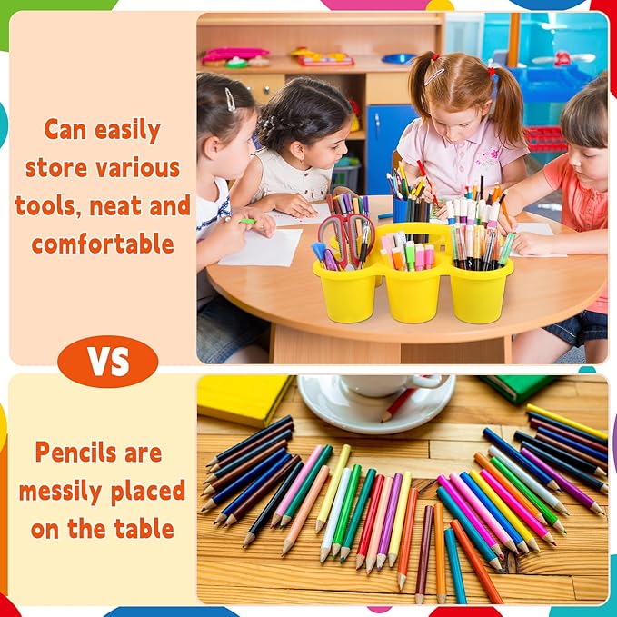 12 Pack Classroom Caddy Organizer with Handle Colorful Plastic Table Caddy Drink Cup Caddies Holder 12×9×3.5 Inch Storage School Supplies 6 Compartments for Table Crayon Pencil Cup Marker Craft