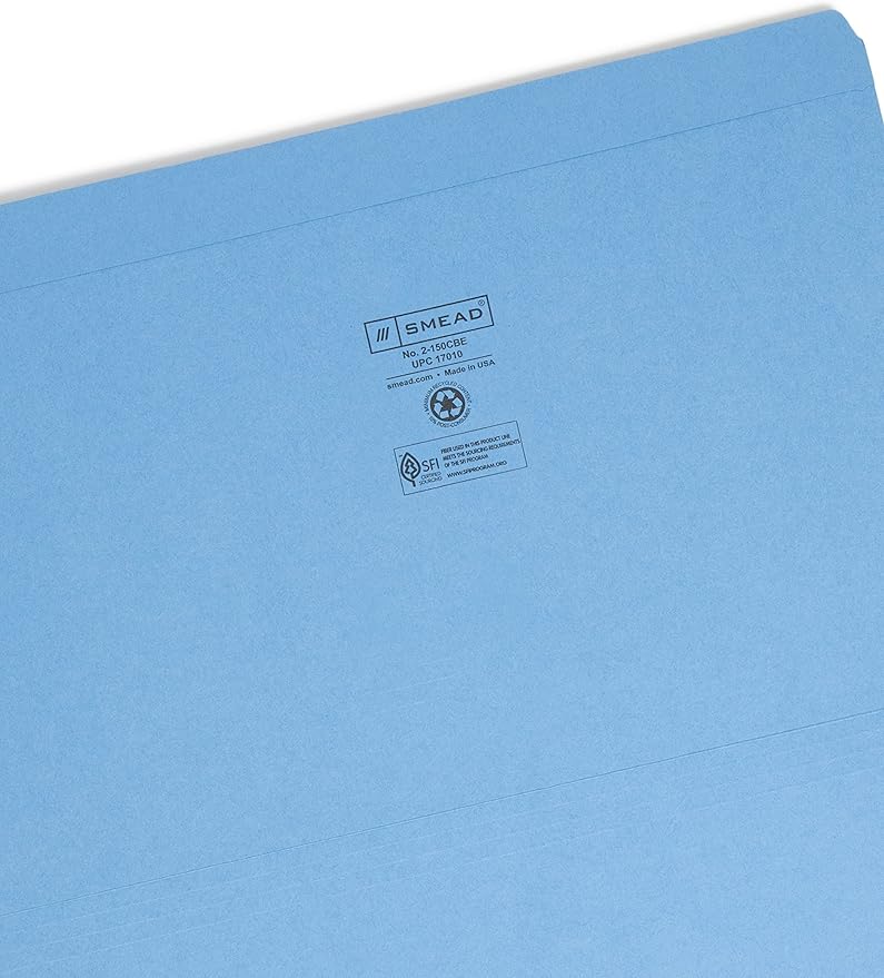 Smead File Folder, Reinforced Straight-Cut Tab, Legal Size, Blue, 100 per Box (17010)