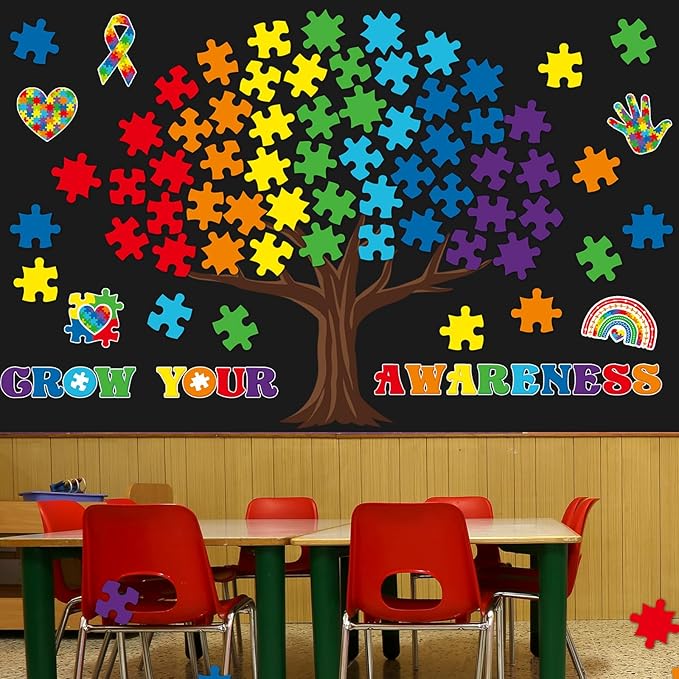 84 Pcs Puzzle Pieces Classroom Tree Bulletin Board Motivational Bulletin Board Inspirational Puzzle Pieces Decorations for Colorful Welcome Back to School Elementary Teacher Chalkboard