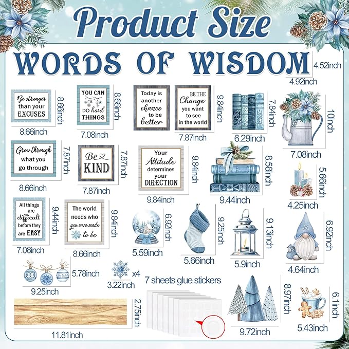Qilery Winter Bulletin Board Decorations Set – Inspirational Quotes Posters, Seasonal Classroom Wall Decor, Holiday Bulletin Board Kit with Snowflake Lantern Cutouts for Teachers Office Library Home