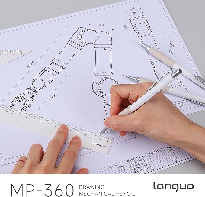 languo 0.9mm Mechanical Pencil Set with Case, 4PCS Drafting Mechanical Pencils Kit – 4 Tubes HB Lead Refills, 3 Erasers, Ideal Pencil Set for Writing & Drawing