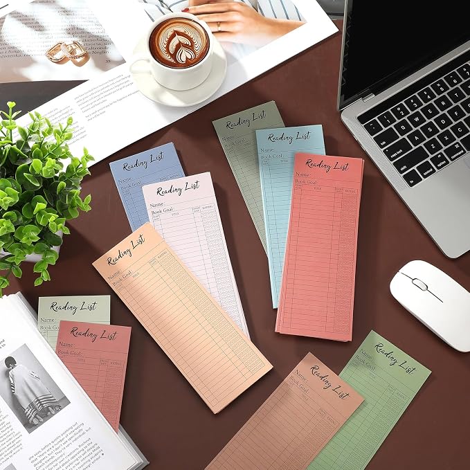 100 Pcs Reading List Bookmark 3 x 8 Inch Reading Log Bookmark Personal Personal Library Cards for Book Lover Gifts Enthusiast Reader Student Teacher Book Accessories (Dark Color)