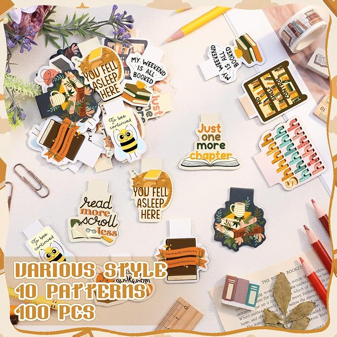 Ctosree 100 Pcs Funny Reading Magnetic Bookmarks for Women Booklovers Bookworm Magnetic Book Marks Back to School Cute Page Clip Gift for Women Book Club Students Teacher Office Adults Gifts