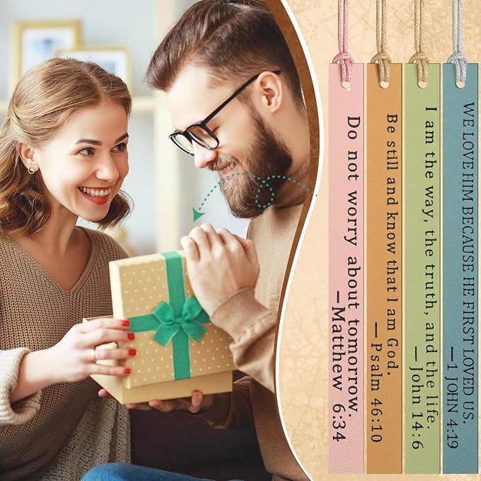 Laumoi 10 Pcs Christian Leather Bookmarks, Handmade Bible Verses Scripture Bookmarks for Women & Men, Religious Christian Gifts for Book Lovers, Church & Book Club Supplies(Elegant, Fresh Color)