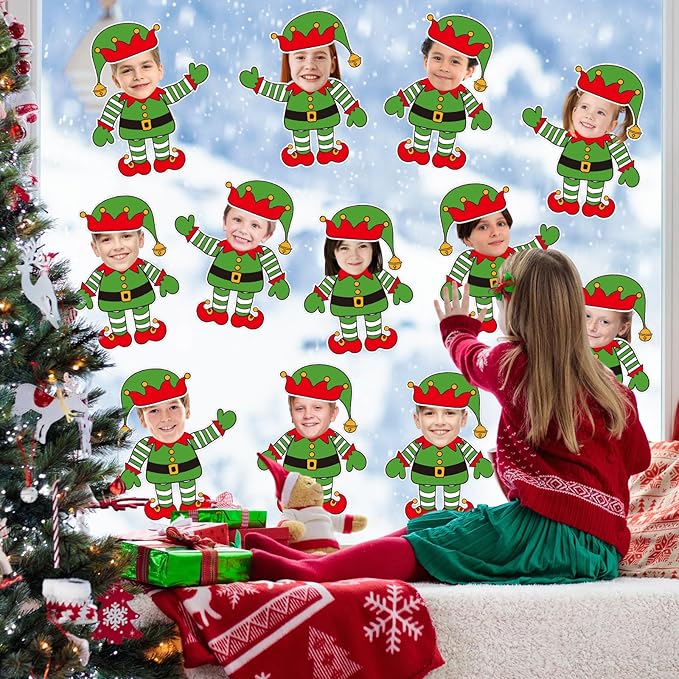 FYSUIMU 90 Pcs Christmas Elf DIY Cutouts Cut-Outs Xmas Cartoon Elf Paper Cutting with 150 Pcs Glue Points for Crafts Party Classroom Bulletin Board Photo