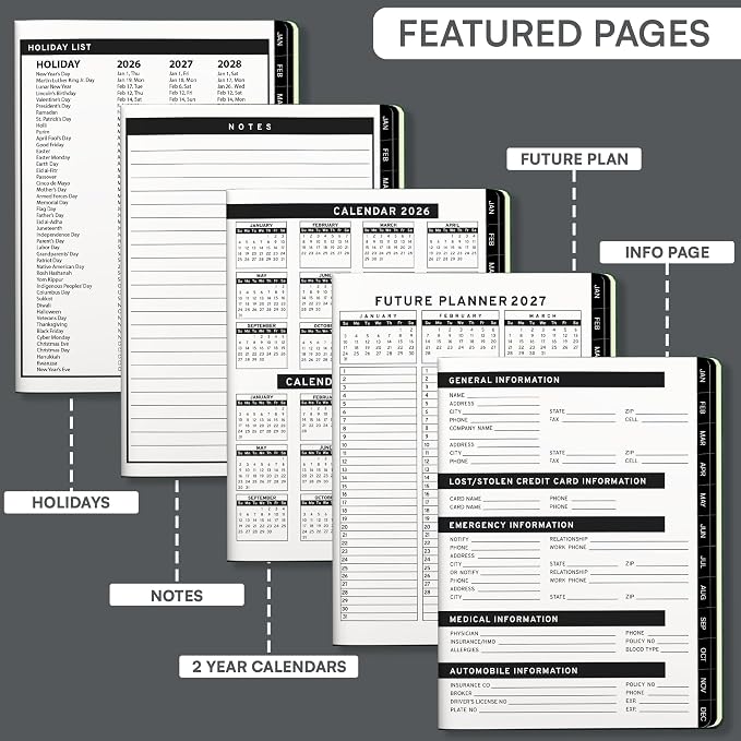 Ensight 2026 Hardcover Appointment Book & Planner 8.5" x 11" inches Large Tabbed Daily Hourly Weekly Planner Schedule Book 15 Minute time Slots Business & Personal Planner Jan 2026 Dec 2026 Black