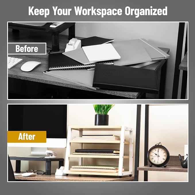 Mind Reader 4-Tier Desk Organizer, File Storage, Documents, Office, Metal, MDF, 14.5" L x 10.5" W x 12" H, White