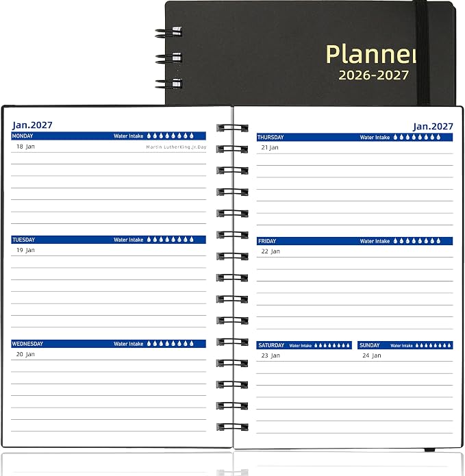 Day Planner 2026-2027, 2026 Weekly and Monthly Planner, Jul 2026-Dec 2027, 18 Month Agenda Planner with Tabs Sticker, A5 Size, Black