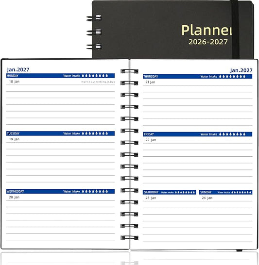 Day Planner 2026-2027, 2026 Weekly and Monthly Planner, Jul 2026-Dec 2027, 18 Month Agenda Planner with Tabs Sticker, A5 Size, Black