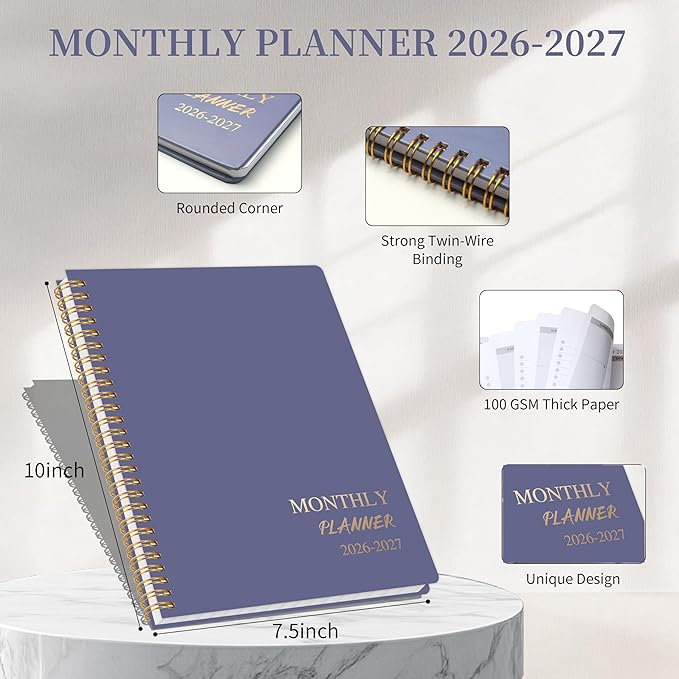 2026-2027 Monthly Planner - Jan.2026 - Dec. 2027, 2 Year Calendar 2026-2027 Monthly Planner, 7.5" x 10", 24 Months Calendar with Note Pages, Twin-wire Binding, for Office, School Home Planning - Purple