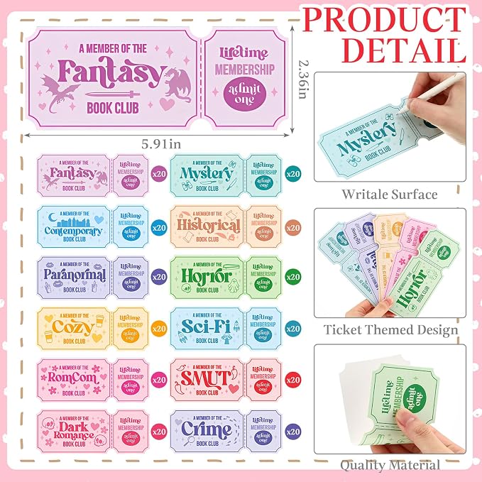 Faccito 240 Pcs Funny Bookmarks Gift Bulk 5.9 x 2.4 Inches Book Club Gift Bookish Gifts Reading Tracker for Women Book Lover Teacher Library Party School Library(Ticket)