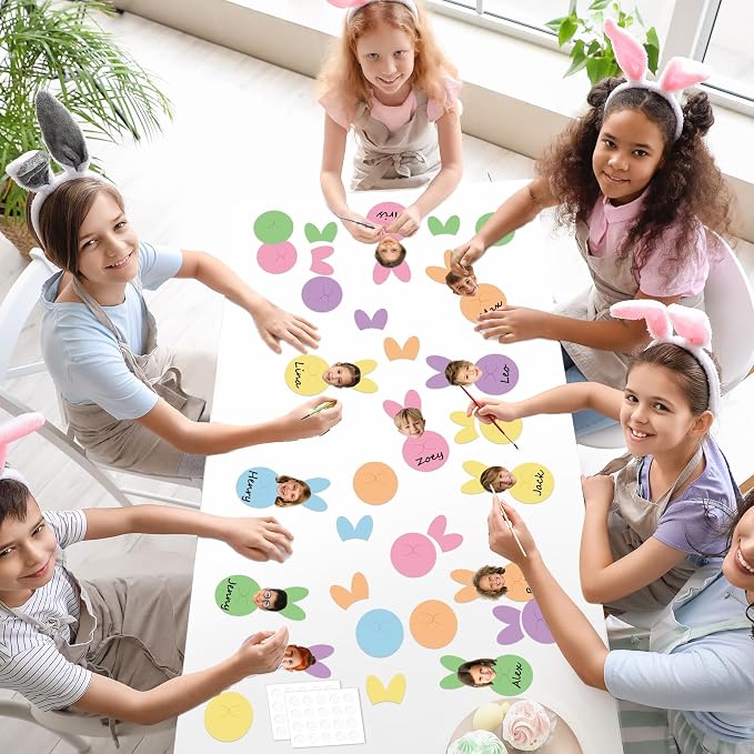 60Pcs Easter Bunny Paper Cutouts Bulletin Board Decorations Colorful Rabbit DIY Photo Picture Crafts Cutouts Happy Easter Bunny Classroom Supplies for Kids School Chalkboard Home Birthday Wall Decor