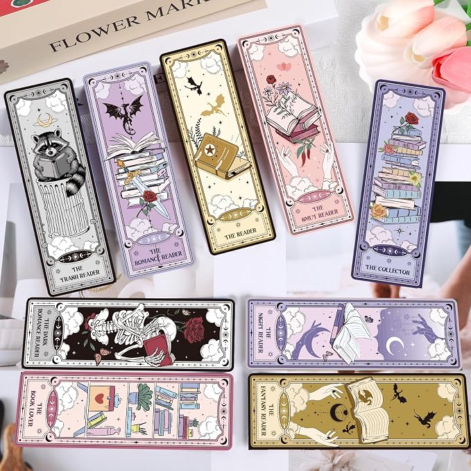 Tarot Bookmarks Gifts for Book Lovers - Cosmisun 100 Pcs Dark Romance Bookmarks Fantasy Skull Dragon Double-Sided Book Mark Page Markers Clip for Women Men Students Teachers Bookish Reading