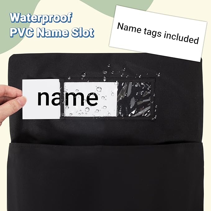 Chair Pockets for Classrooms 12 Pack,15 x 14 inch Black Chair Back Buddy Pockets with Name Slot & Tags, Back of Chair Organizer for Classroom Chairs Seat Storage