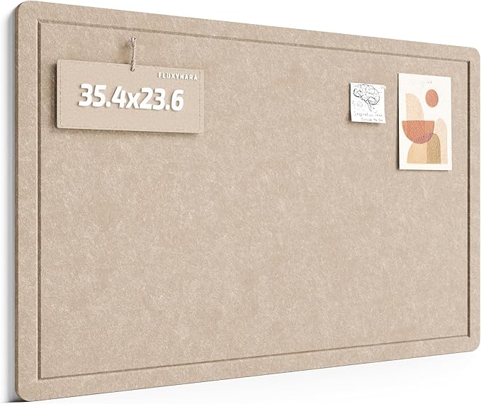 Fluxynara Bulletin Board,35.4" x 23.6" Cork Board Alternative with 12 Safe Removable Adhesive Tabs, Foldable Felt Pin Board for Home Office, Classroom, Bedroom,Entryway for Walls—Taupe