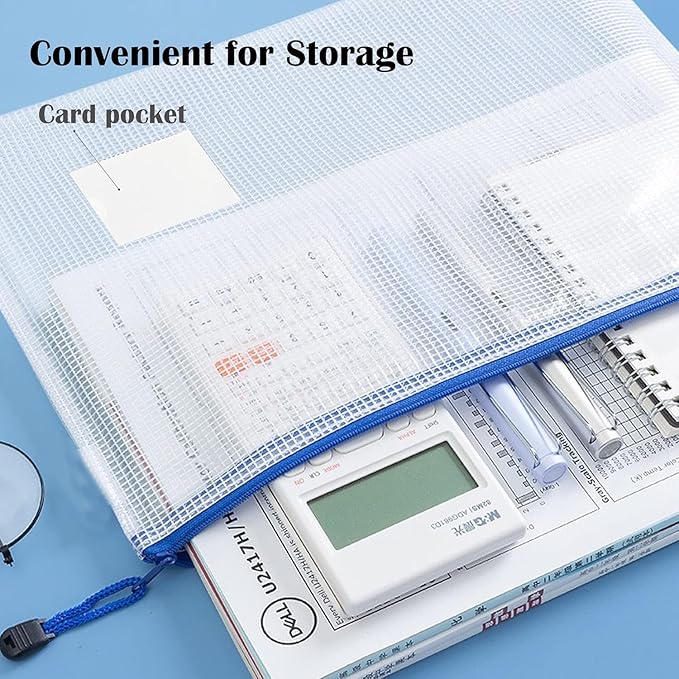 10 Pack Letter Size Mesh Zipper Pouches with Side Label Pocket, Semi‑Clear Organizer Bags for Documents, School Supplies, Travel and Home Organization – 13.4×9.5 Inch