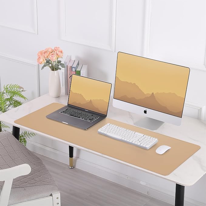 Desk Mat,47.2" x 17" Leather Desk mat,Double-Sided Desk Pad,Desk matt for Desktop,Large Mouse Pad,Office Desk mat,Waterproof Desk Blotter pad for Office&Home(Dark Apricot)
