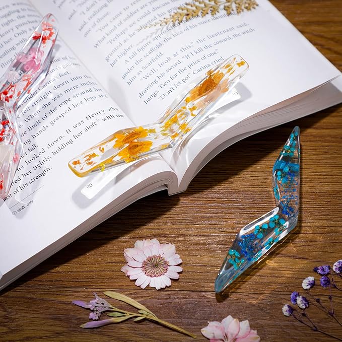 Eaasty 4 Pcs Thumb Book Page Holder for Reading Resin Book Opener Holder Multiple Colors Books Accessories Gifts for Reading Lovers Women Men(Flower Color)