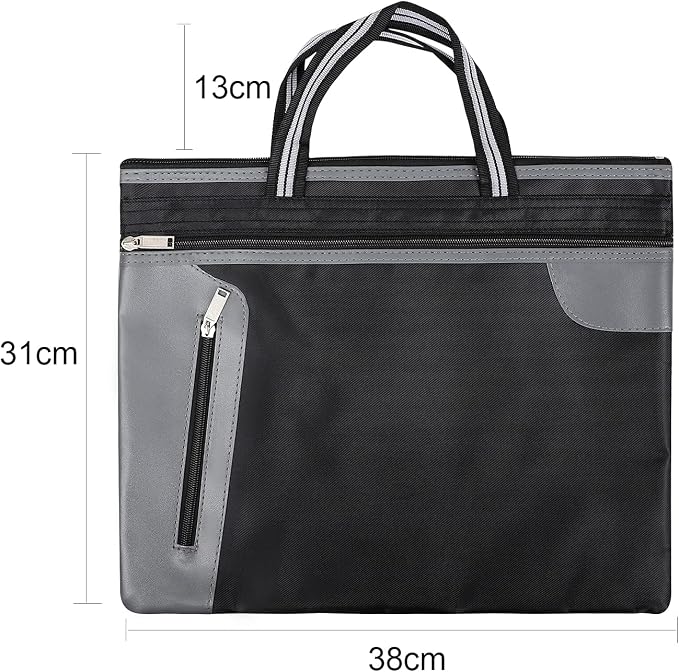 Portable Business Briefcase Zipper Bag Waterproof Durable A4 File Folder Bag Lightweight Carrying Case Handbag File Storage Organizer Holder for Office Meetings Travel