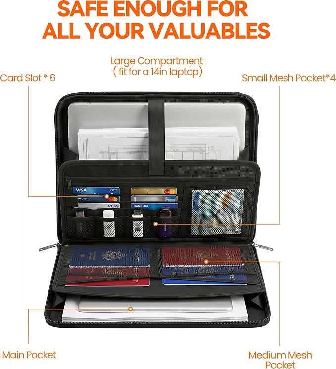 TILYMOL Fireproof Document Bag (5200℉) - Upgraded Heat Insulated Layers Waterproof Document Bag with Handle for Important Paper, Passports & Valuables, Secure Storage for Home, Office & Travel