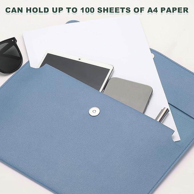 PATIKIL PU Leather A4 File Folder, Document Holder Filing Organizer Portfolio Envelope Folder Case with Snap Closure for Letter Receipt Style 2, Blue