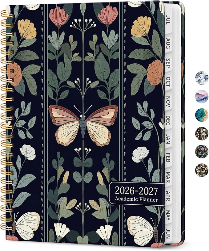 Planner 2026-2027, Academic Monthly and Weekly Calendar Planner for Women, July 2026 - June 2027, Hardcover Pretty Agenda Planner Book with Tabs, Spiral Daily Organizer for School Office Home Supplies, 6.3" x 8.5" - Butterfly Tapestry