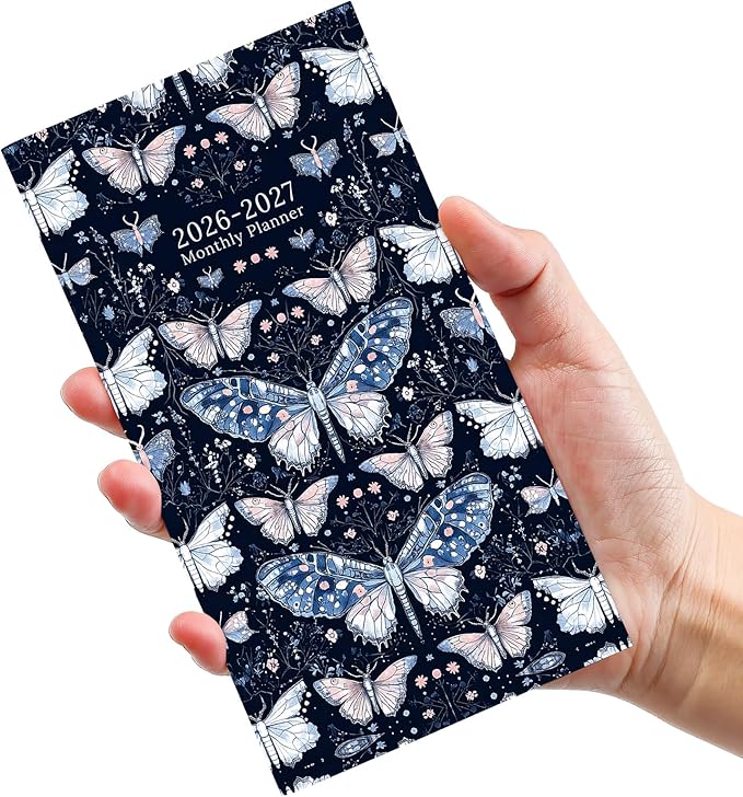 Pocket Calendar 2026-2027 for Purse, Two Year Monthly Planner Pocket Size, Jan 2026 to Dec 2027 Monthly Planner Small Size (6.5" x 3.5") - Moonlight Butterflies