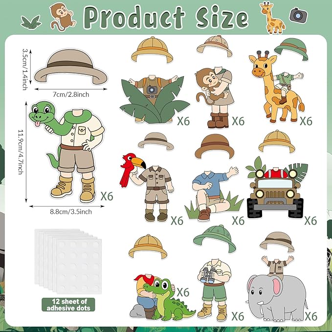 60pcs Jungle Safari Theme DIY Cutouts Jungle Animals Bulletin Board Decoration Set Forest Adventure Paper Cut-Outs Classroom Decor for Boy Girl DIY Photo Craft Kindergarten School Wall Door Supplies