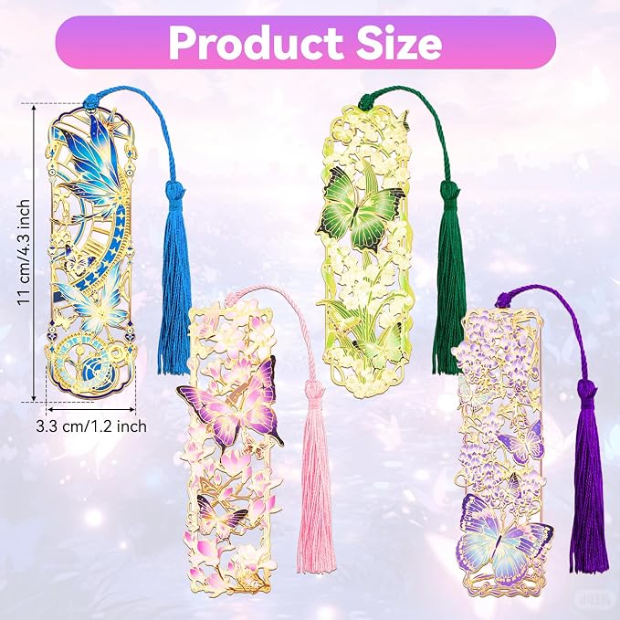 4 Pieces Metal Butterfly Series Bookmark, Perfect for Women Readers (BKM-064-F4)