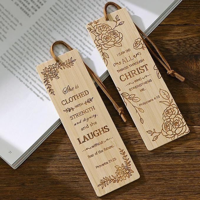 2 Pcs Bible Bookmarks for Women, Bamboo Religious Christian Bookmarks Gifts for Women Book Marks for Reading (Plant)