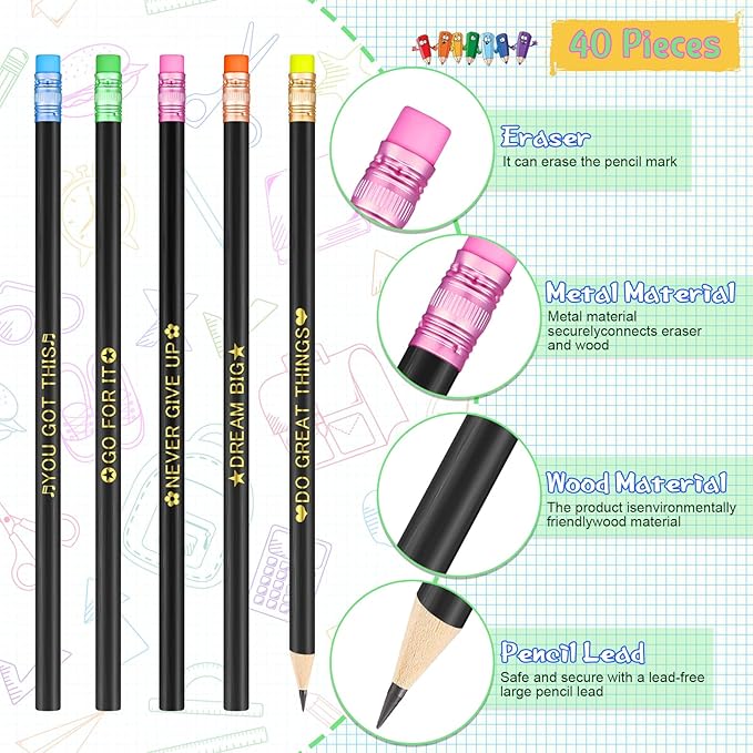 Eersida 40pcs Color Changing Mood Pencils Fun Pencils Bulk for Kids Students Motivational Pencil 2B Assorted Thermochromic Pencil with Eraser (Positive)