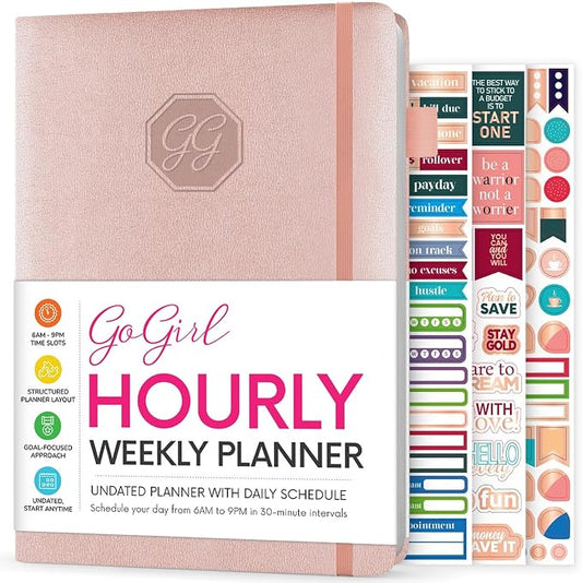GoGirl Weekly Schedule Planner – Hourly Work & Life Planner with Time Slots – Vertical Agenda Organizer for Daily Productivity, A5 (Rose Gold)