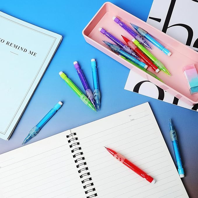 Gersoniel Assorted Mini Mechanical Pencils 0.7 mm Automatic Pencils with Mini Erasers Pens Stationery Supplies for Home Office School Writing Drawing Drafting(16 Pieces)