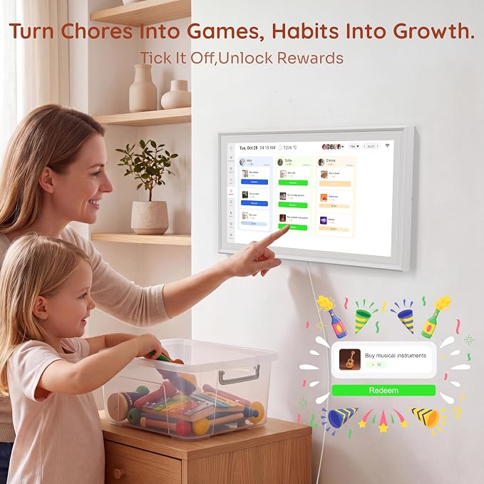 Ingnok 15.6 Inch Digital Calendar, No Subscription Electronic Calendar Touchscreen for Family Schedules, Personal Planner, Chore Chart, Reminders, 32GB, Wi-Fi, Wall & Desk Mount