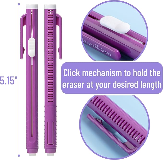 Mr. Pen- Retractable Mechanical Eraser Pens, 6 Pack, Twilight Colors, Latex-Free Precision Pencil Erasers for Artists, Students, Drawing, Sketching & Drafting