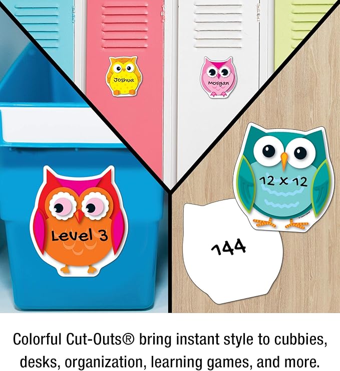 Carson Dellosa 36-Piece Colorful Owl Bulletin Board Cutouts, Colorful Owl Cutouts for Bulletin Board, Bird Classroom Décor, Owl Classroom Décor, and Bulletin Board Decorations