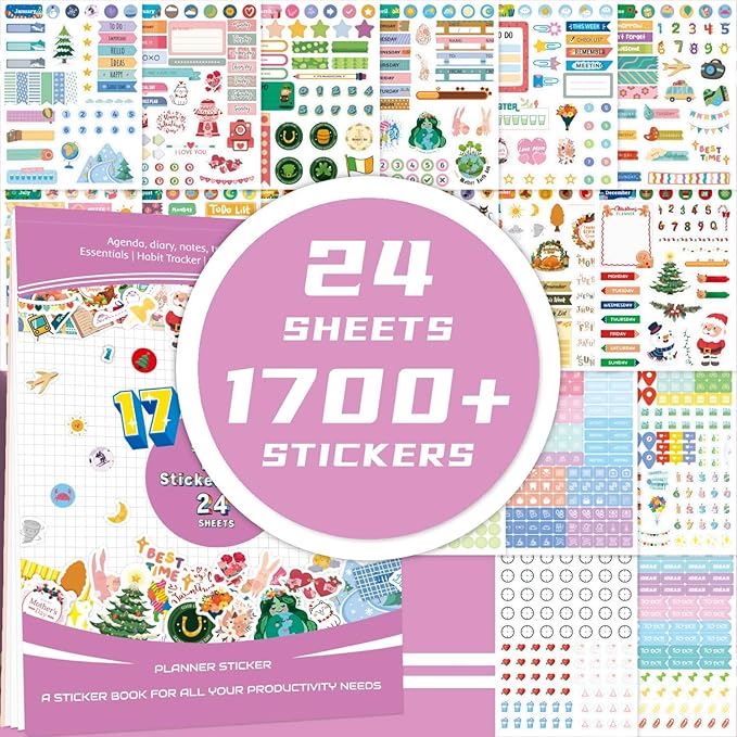 FUNCLASS 24 Sheets Stickers for Planners,Budget Planner Stickers,Aesthetic Planner Stickers for Women,Month Stickers for Planner,Planner Stickers for Students,Calendar Stickers for Adults Planner