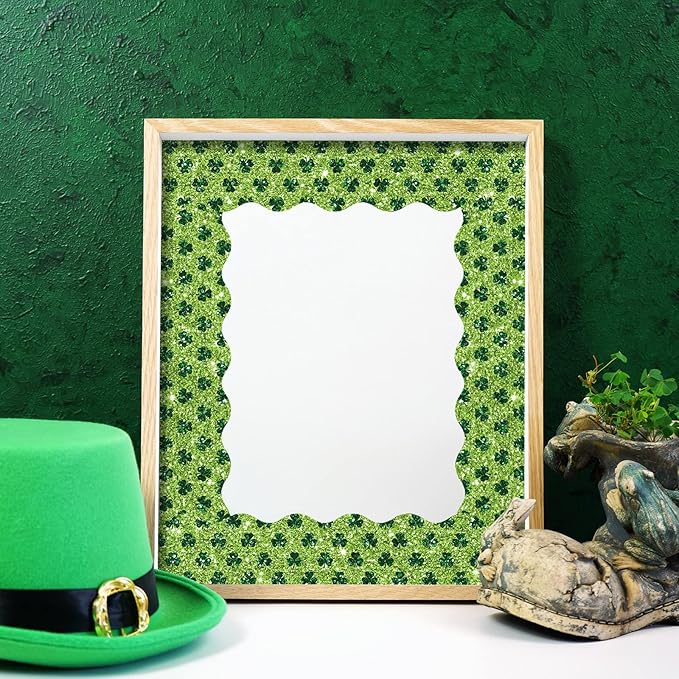 Whaline 69 Ft St. Patrick's Day Glitter Bulletin Board Borders 5 Designs Shine Green Shamrock Clover Stripe Dot Border Trim Bulletin Board Stickers for Classroom Office Irish Party Decor
