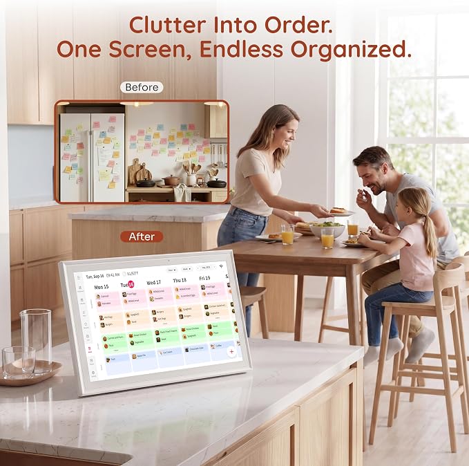 Ingnok 15.6 Inch Digital Calendar, No Subscription Electronic Calendar Touchscreen for Family Schedules, Personal Planner, Chore Chart, Reminders, 32GB, Wi-Fi, Wall & Desk Mount