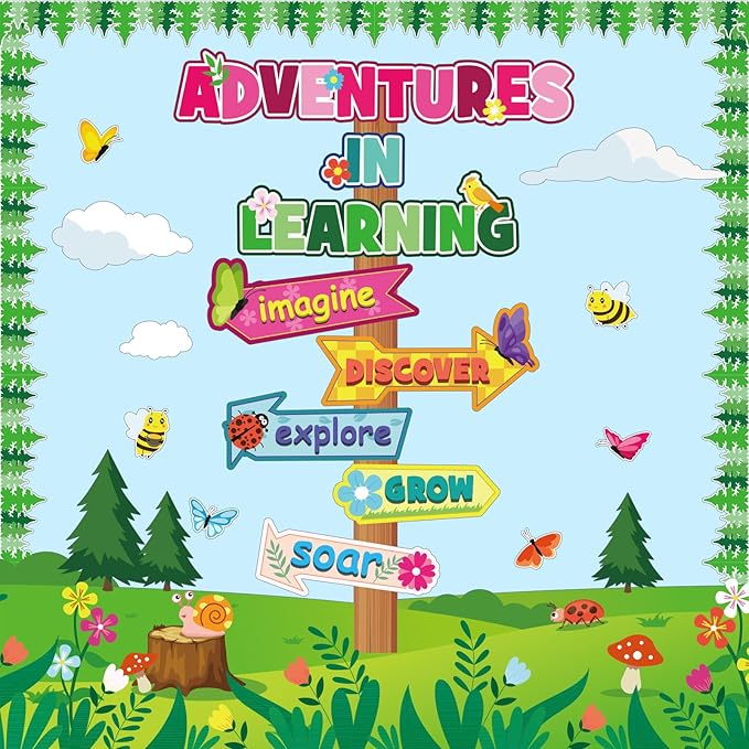 Spring Adventures Bulletin Board Set, Reading Bulletin Board Classroom Decoration Colorful Flower Signpost Cutouts March April Library Home Window Wall Decor for Teacher(Adventures In Learning)