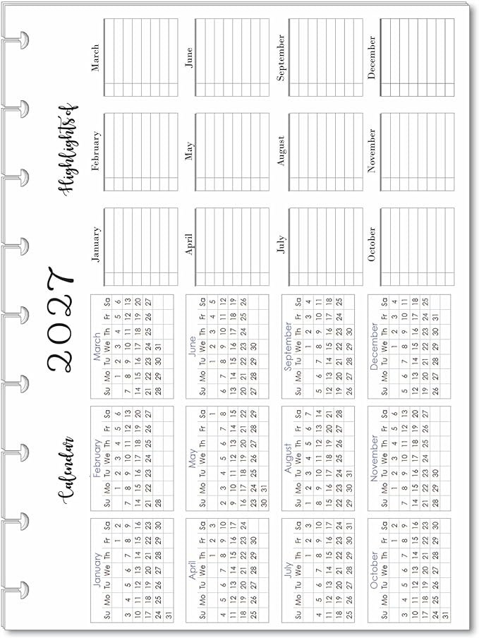 2027 Monthly Refills for 11-Disc Planners, Monthly Calendar for Big (Letter Size) Planners FeroniArt Inserts Compatible with Happy Planner ARC and TUL (11-Disc)