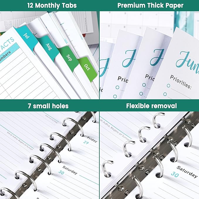 2026-2027 Planner Refills - 7-Hole Punched Planner Refills 2026-2027 with Colorful Tabs, JUL 2026 - JUN 2027, 5.5" x 8.5", A5 Planner Inserts, 26-27 Weekly and Monthly Planner Refill with Monthly Pages & Weekly Pages - Dopamine Color