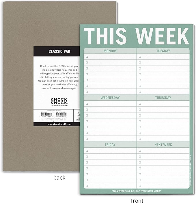 Knock Knock 1-Count This Week Pads, To Do List Notepads, 6 x 9-inches each (Sage Green)