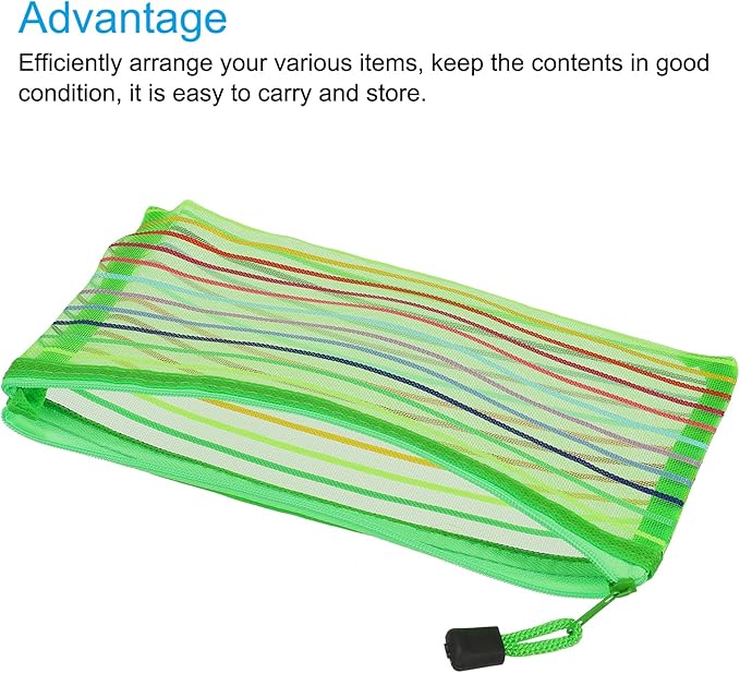 MECCANIXITY Mesh Zipper Pouches, B6 Colorful Pencil Case Document File Bags Storage Organizer for Office Supply Travel Accessory, Green Pack of 6