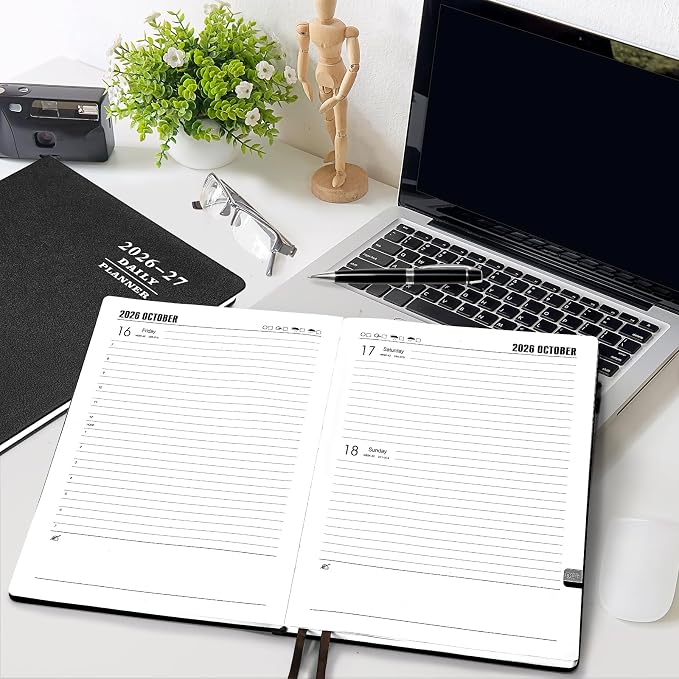 KESOTE Large Daily Planner 2026-2027 Full Page Per Day, Hourly Schedule 8.5" x 11" Academic Diary Day Planner 12 Month (July 2026 - June 2027), Black